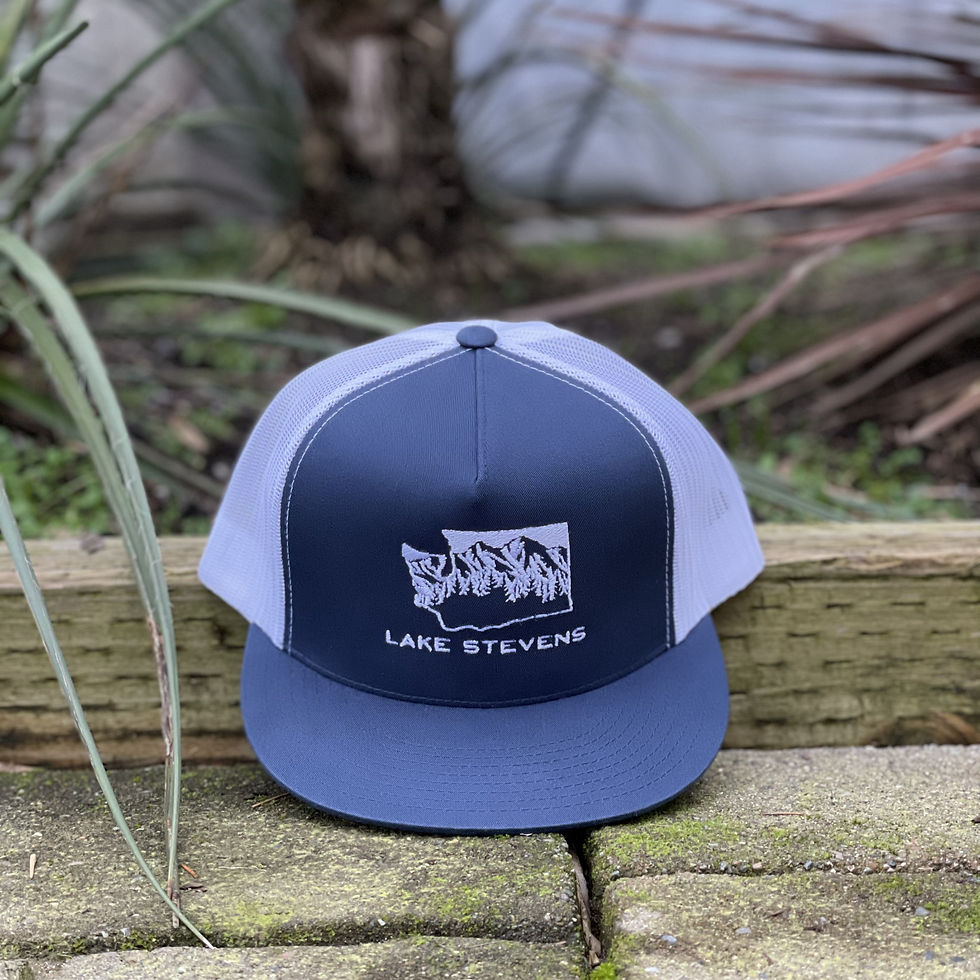 WA State Flat Bill Trucker Cap - Navy/White