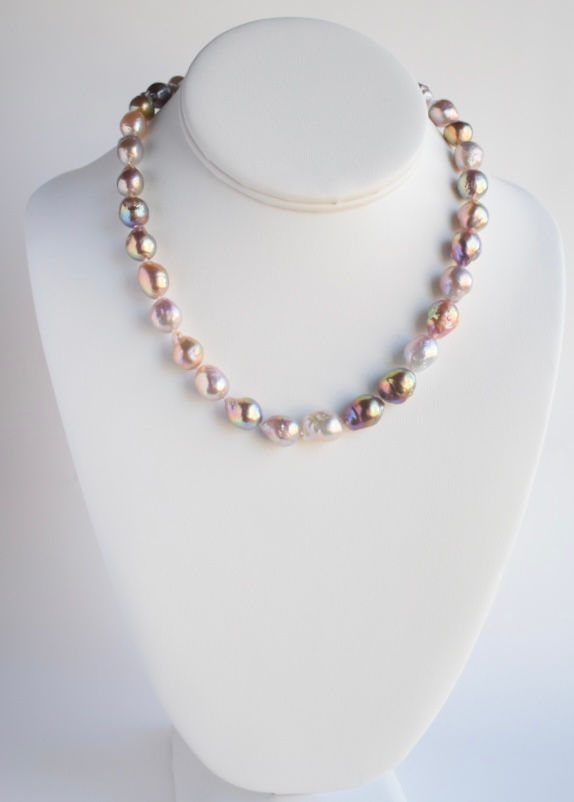Thumbnail: 17” Kasumi-like Multicolor Baroque Metallic Pearl Necklace