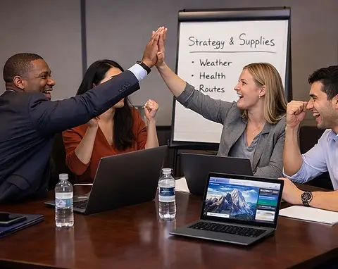 Leadership teams participating in Harvard Mount Everest simulation exercise