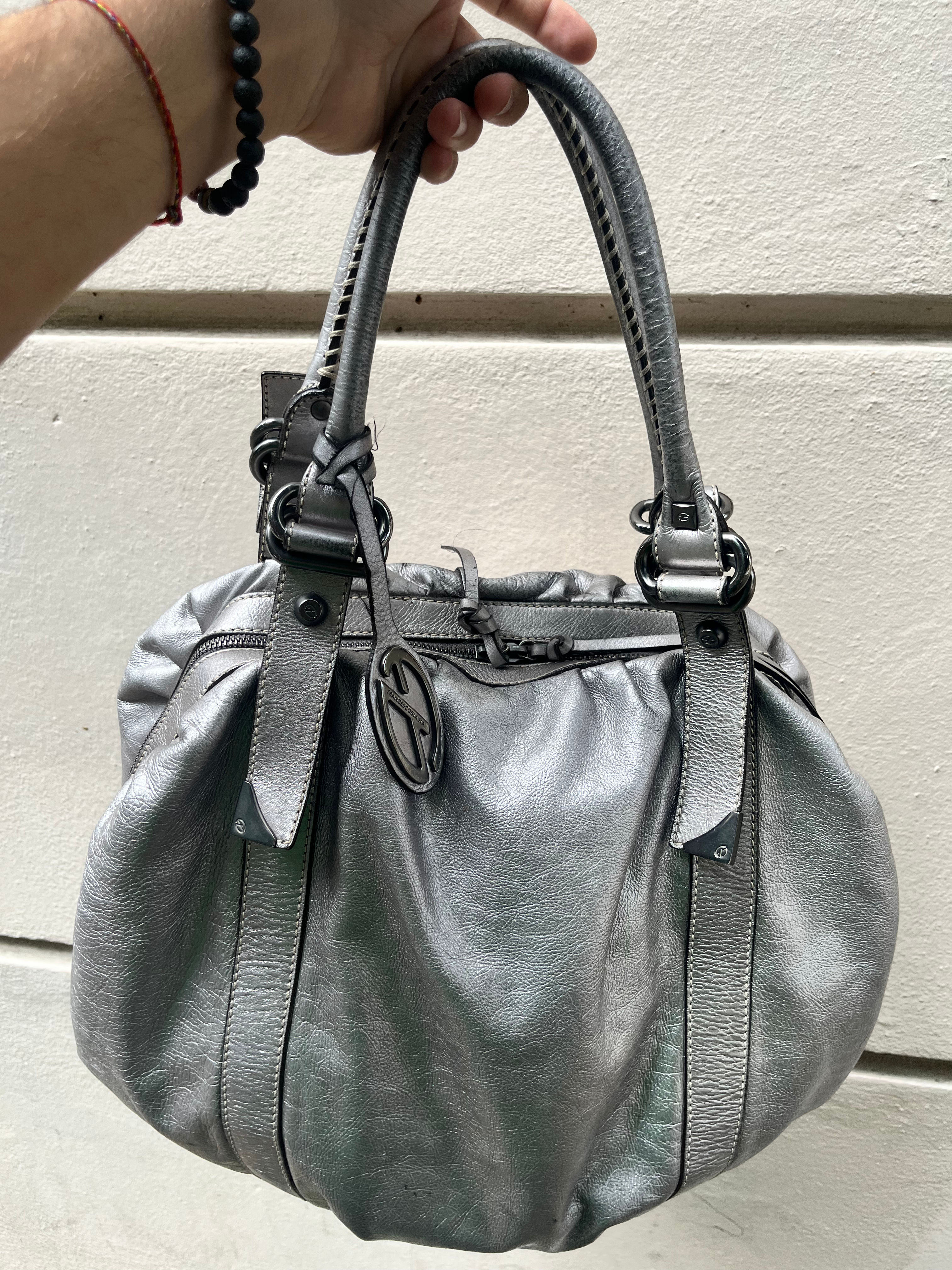FRANCESCO BIASIA METALLIC GATHERED SATCHEL BAG
