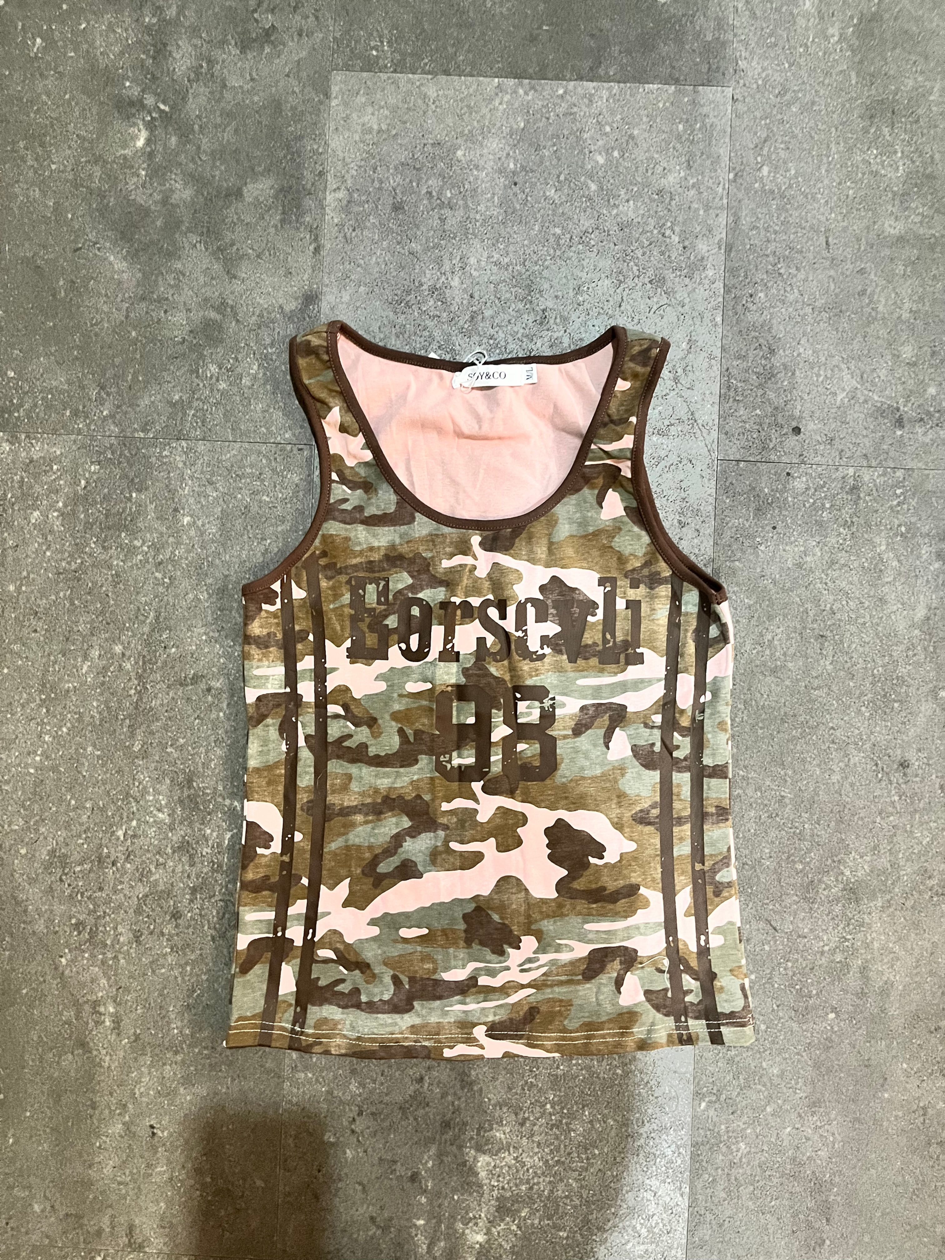  Y2K COMOUFLAGE ARMY TOP PINK DETAILS