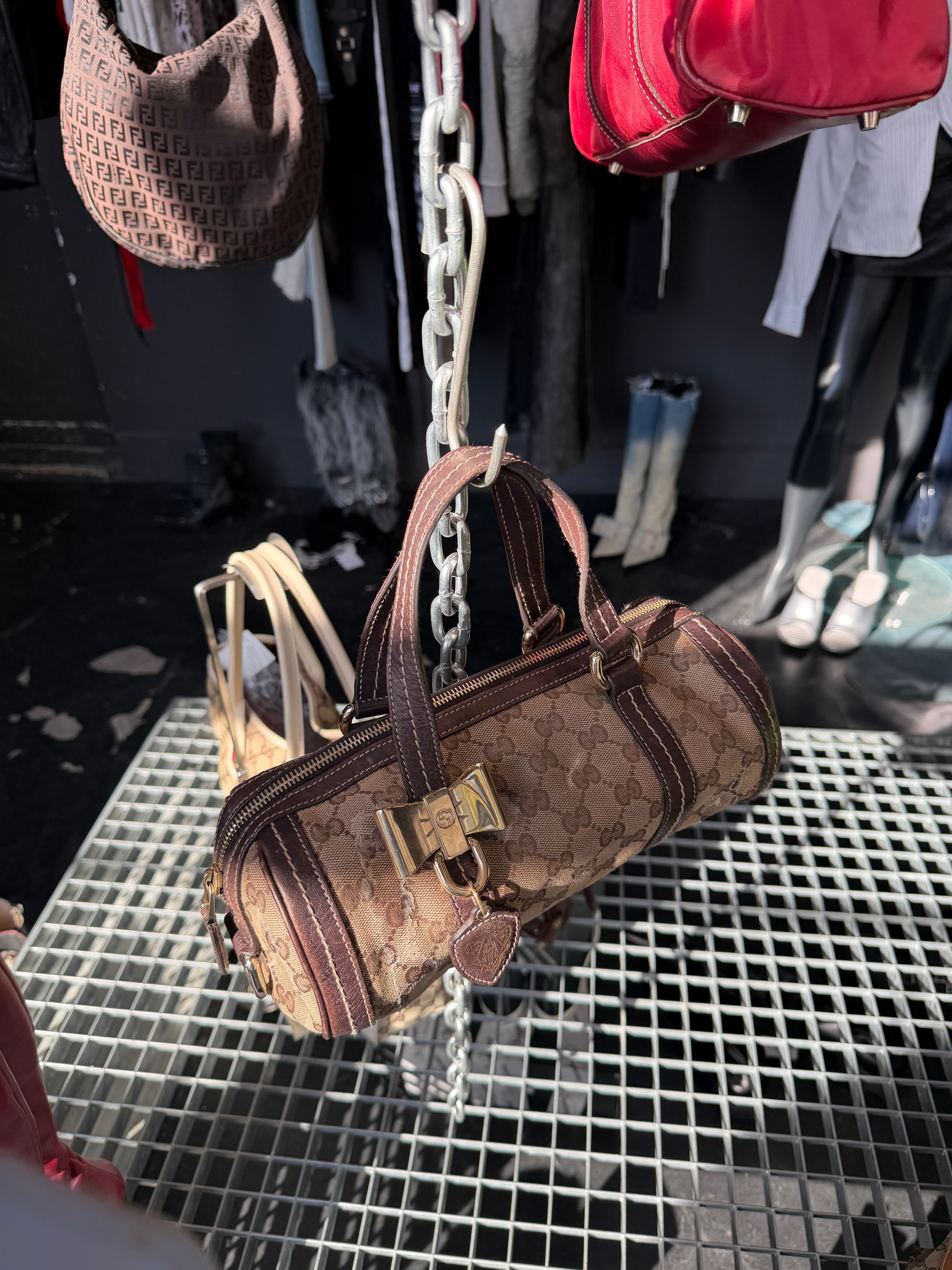 GUCCI GG CANVAS MINI BOSTON BAG BROWN BEIGE 