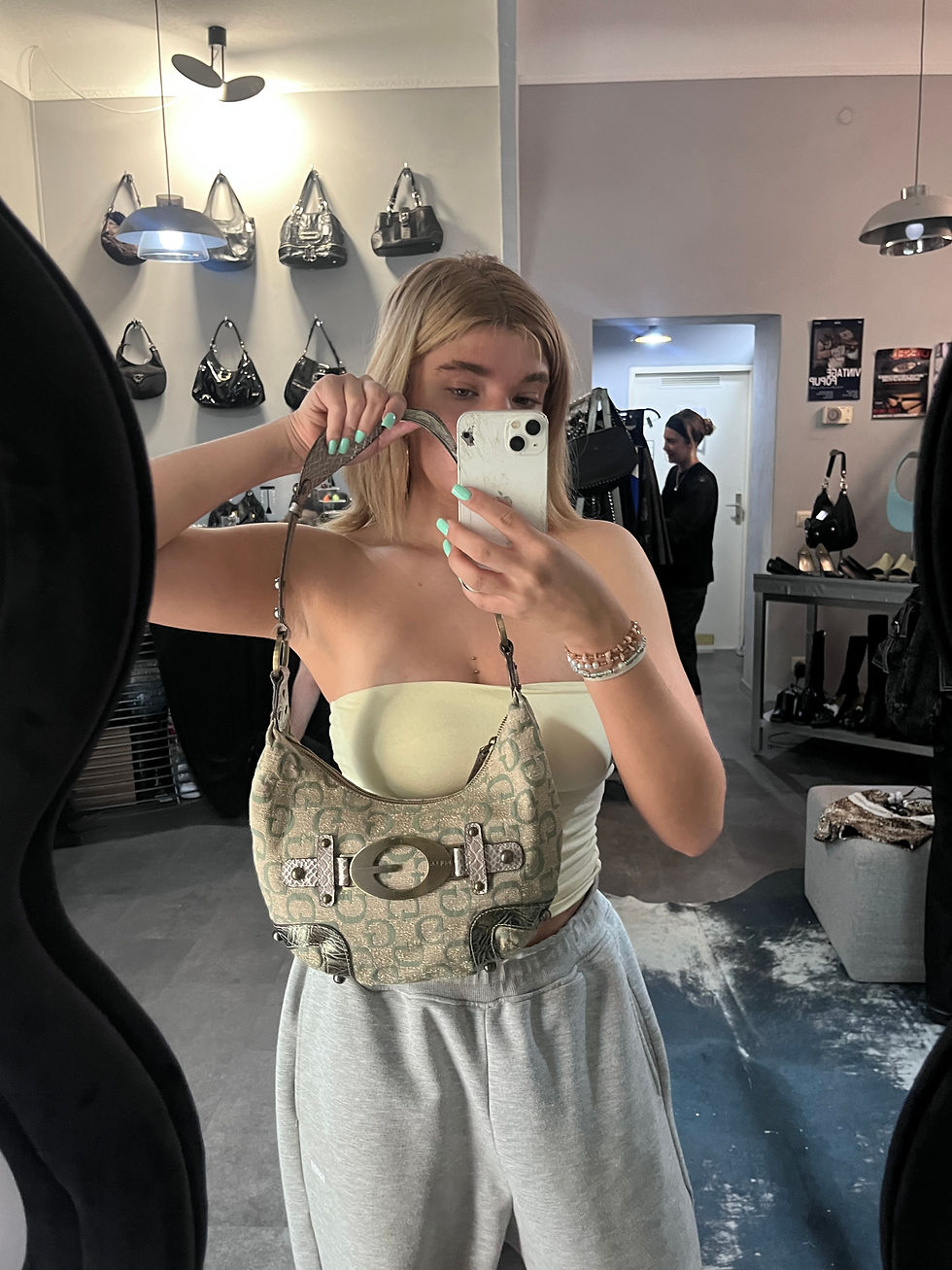Thumbnail: GUESS G MONOGRAM SNAKE TRIM BUCKLE SHOULDER BAG