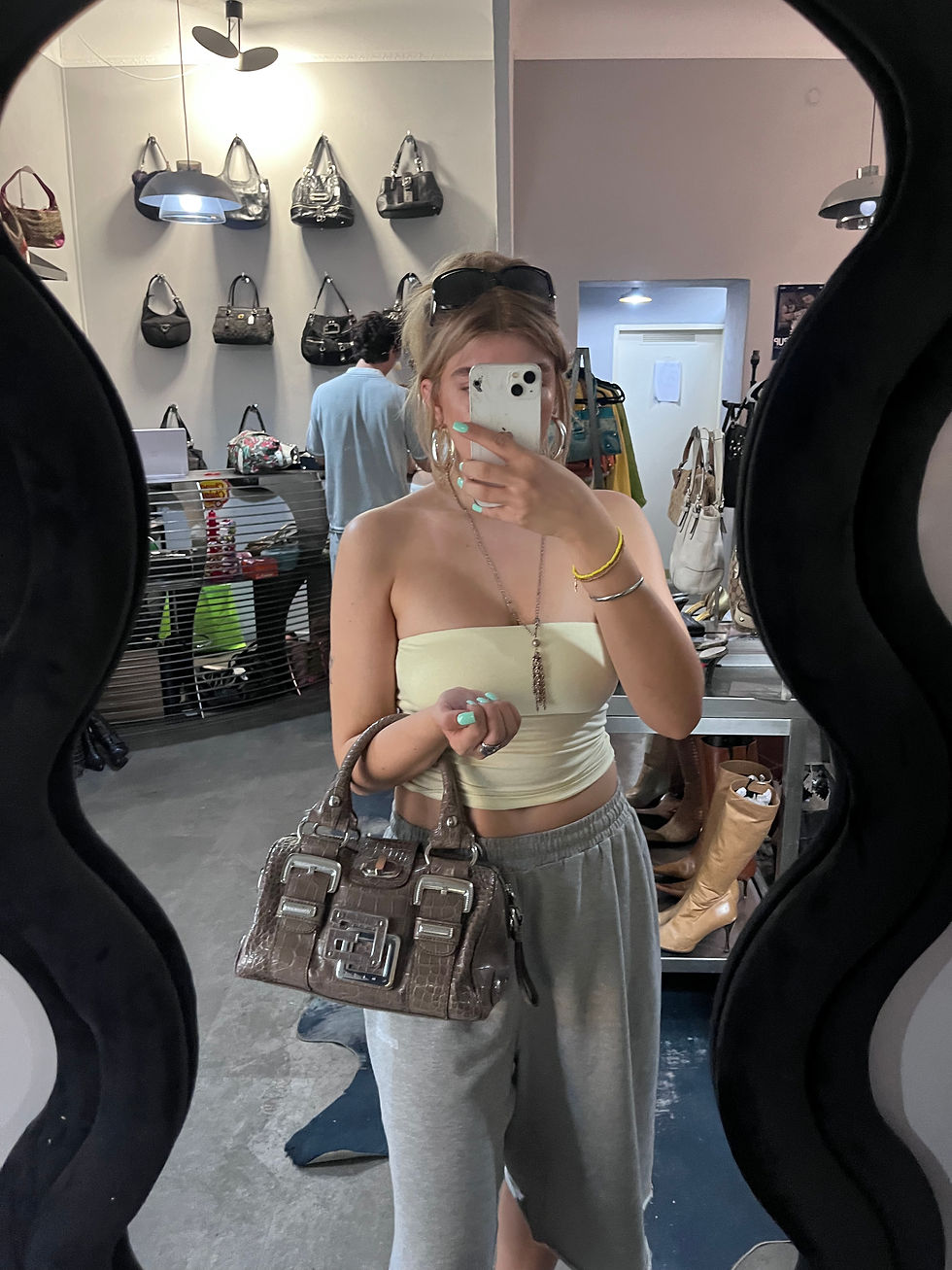 Thumbnail: GUESS G BUCKLE CROC SATCHEL BEIGE/GREY