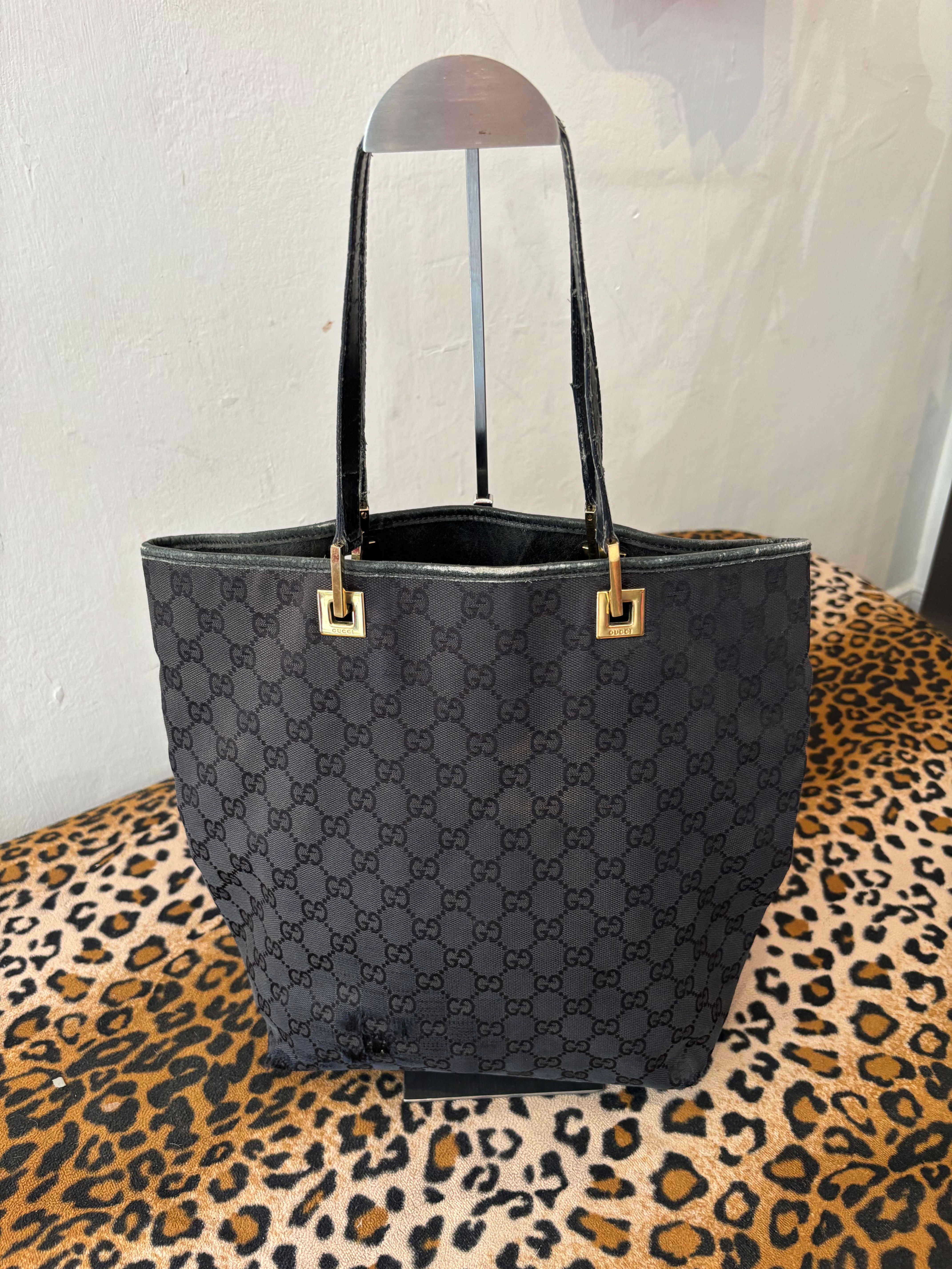 GUCCI MONOGRAM MINI TOTE BAG BLACK GOLD