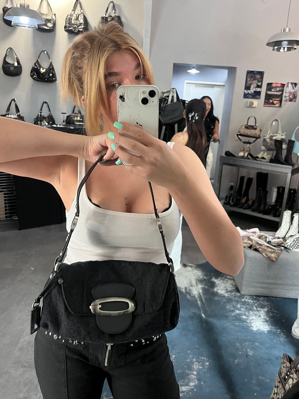 Thumbnail: GUESS MONOGRAM GREY/BLACK SILVER PLAQUE BAG