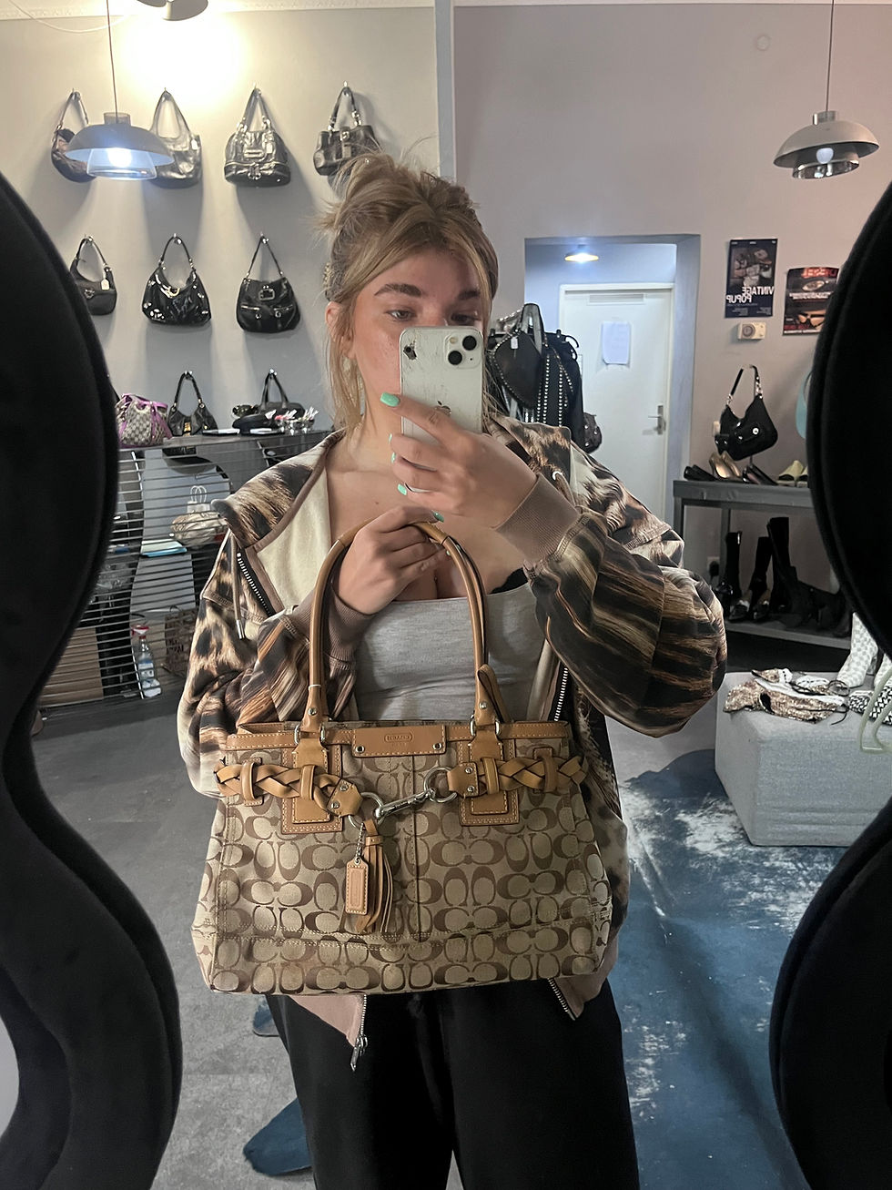 Thumbnail: COACH HAMPTONS SIGNATURE BRAIDED CARRYYALL SATCHEL BROWN 