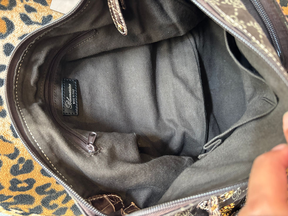 Thumbnail: BLUEMARINE JAQUARD MONOGRAM BROWN SLOUCHY SHOULDER BAG