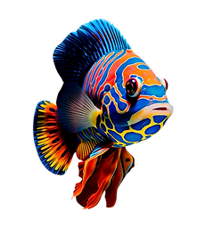 An orange-yellow tropical fish with blue spots across its body and dorsal fin