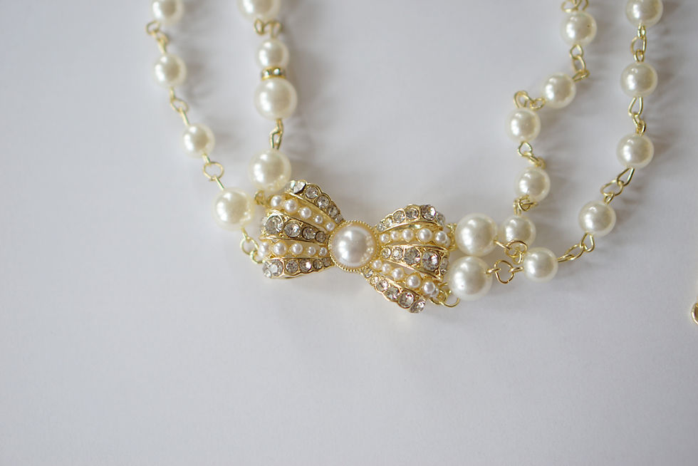 Miniaturbild: Schleife Krystal Perlen Halskette CHOCKER Romantisch Modern Schmuck vergoldet