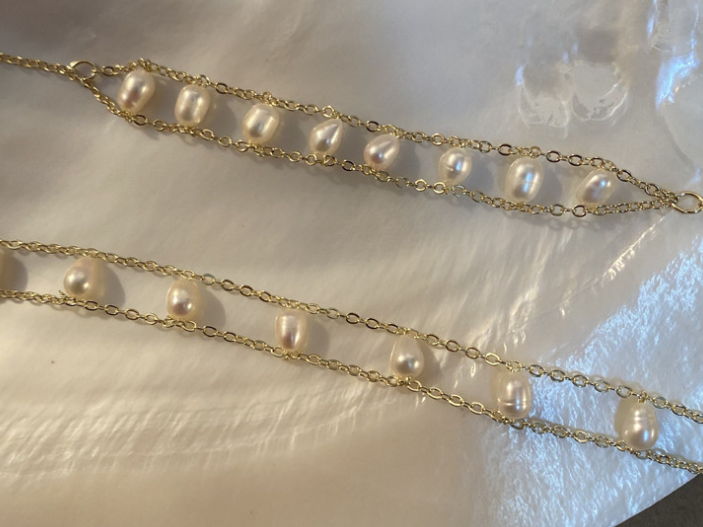 Miniaturbild: Echte Perlen Halskette CHOCKER Romantisch Modern Schmuck vergoldet