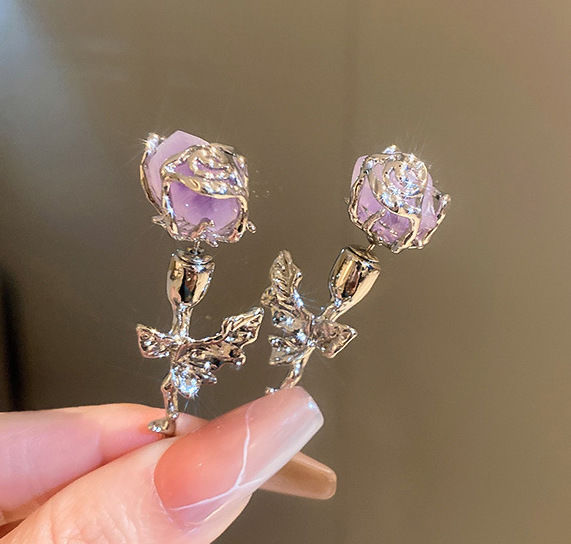 Miniaturbild: Bergkristall Rose Blumen Elegant Ohrringe S925 Silber Schmuck Accessories