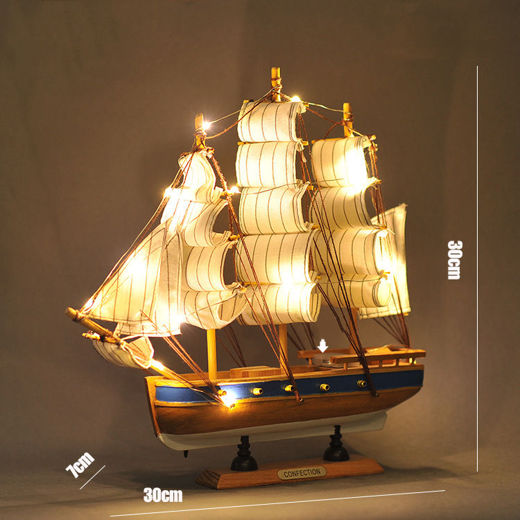 Miniaturbild: Maritim LED Leuchte Modellschiff Segelschiff aus Holz Deko Mediterran Boat 30cm