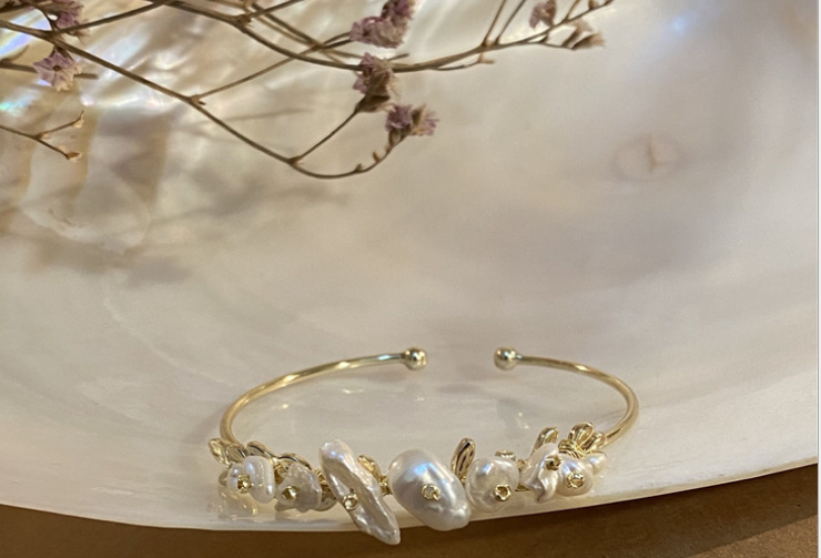 Miniaturbild: Echte Barock Perlen 14K vergoldet Armband Modern Romantisch chic Schmuck