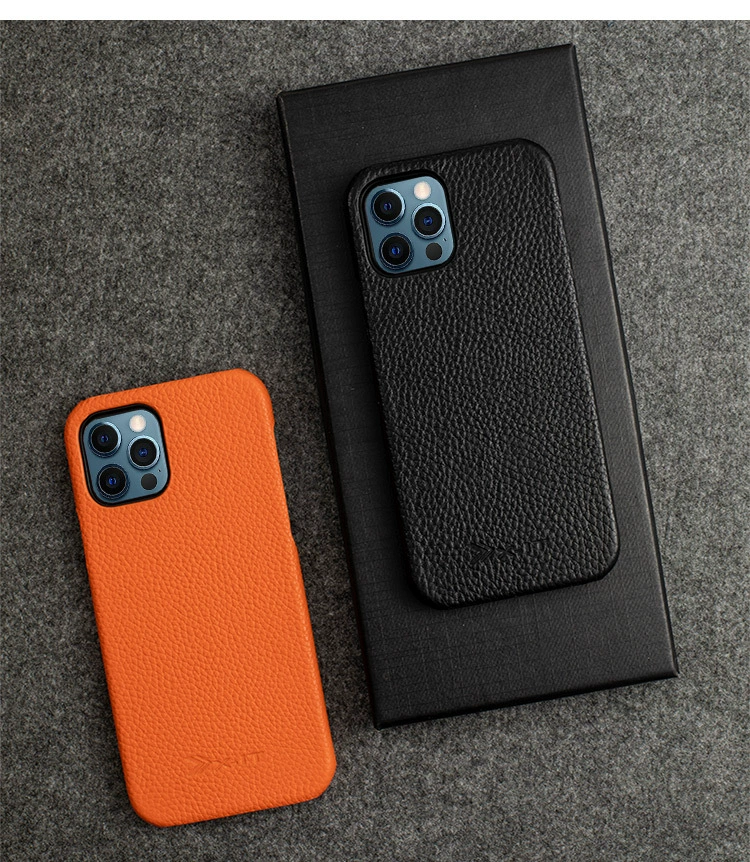 Miniaturbild: Echtleder Handyhülle Apple iPhone 13 mini pro max orange schwarz Schutzfolie
