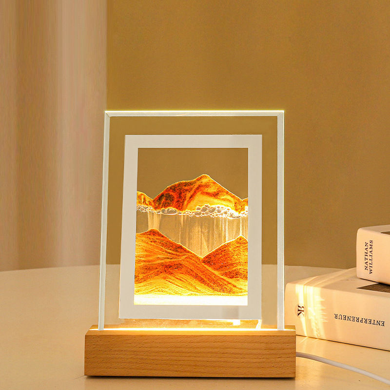Miniaturbild: LED 3D Sandbild Holz USB Nachtlicht Leuchte beweglicher Bild Hourglass Deko