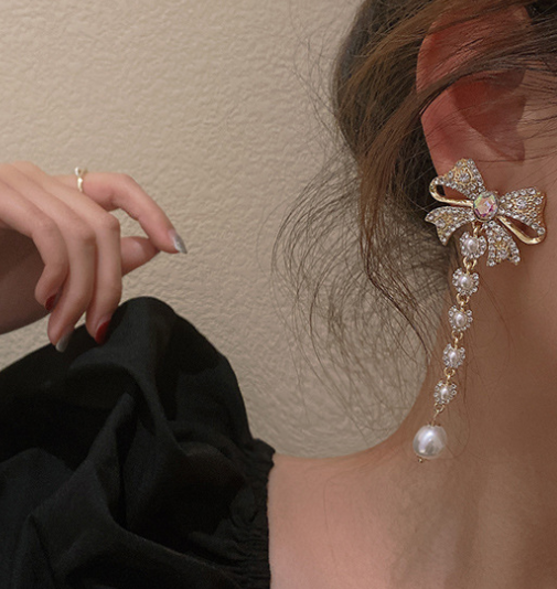 Miniaturbild: Schleife Krystal Süß lange Ohrringe S925 Silber Romantisch Modern Schmuck