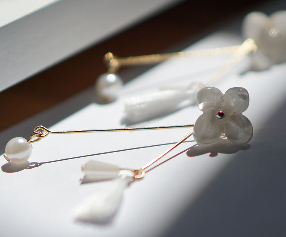 Miniaturbild: Weiße Blumen Troddel lange Ohrringe S925 Silber