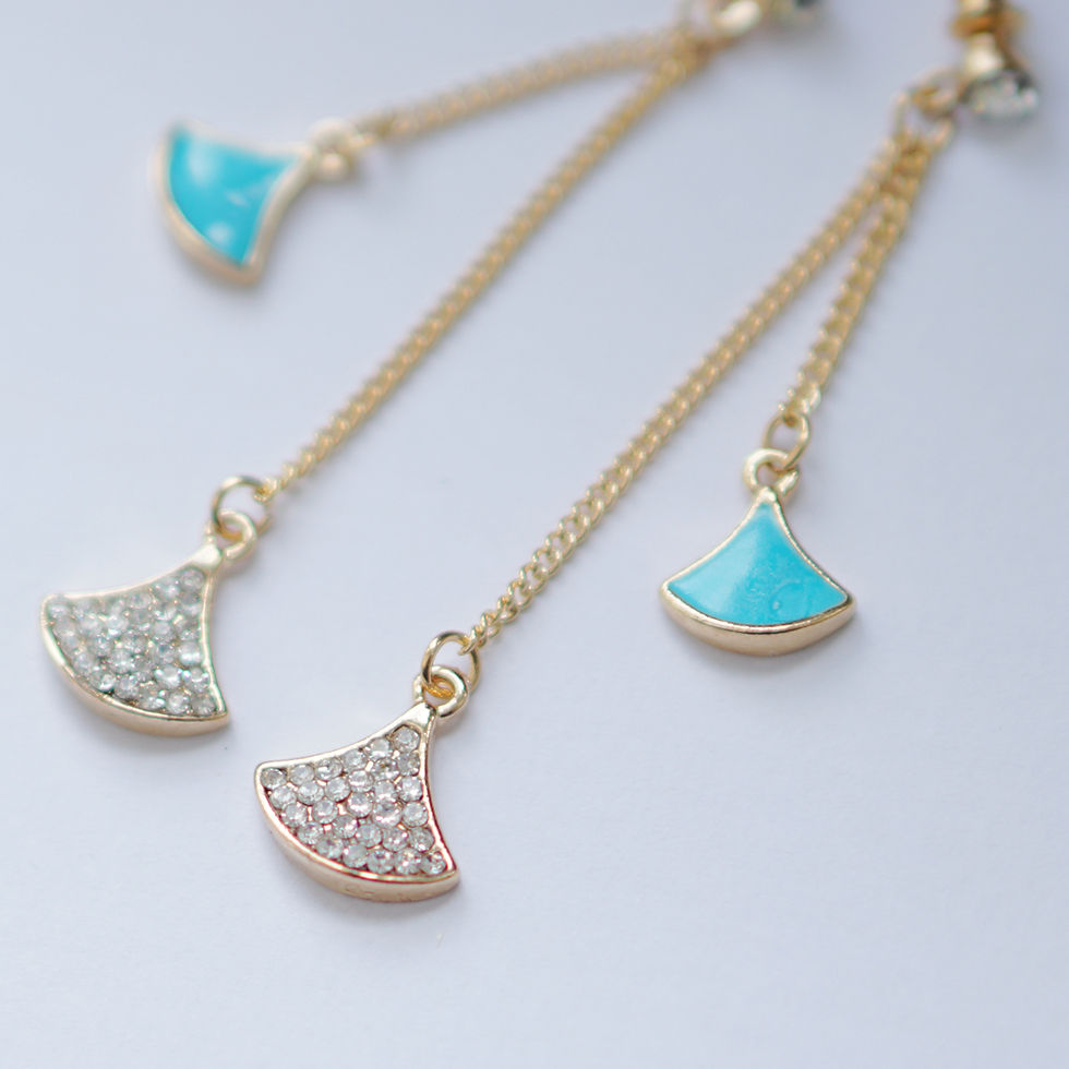 Miniaturbild: Blaue Ginko Krystal lange Ohrringe S925 Silber