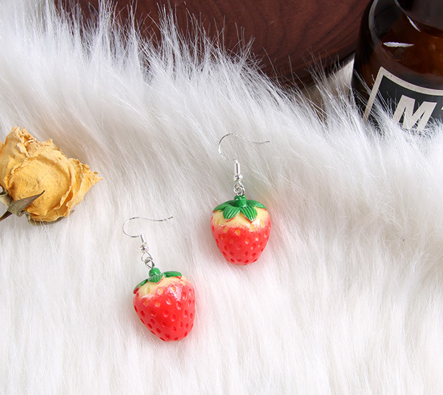 Miniaturbild: Erdbeere Obst Ohrringe S925 Silber Sommer Frisch Süß Elegant Romantisch Schmuck