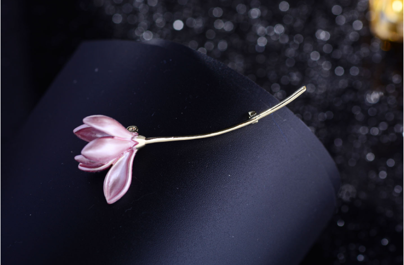 Miniaturbild: Glasur Lotos Blumen Brosche Klein Rosa Sommer Frisch Schmuck Zirkonia Vergoldet