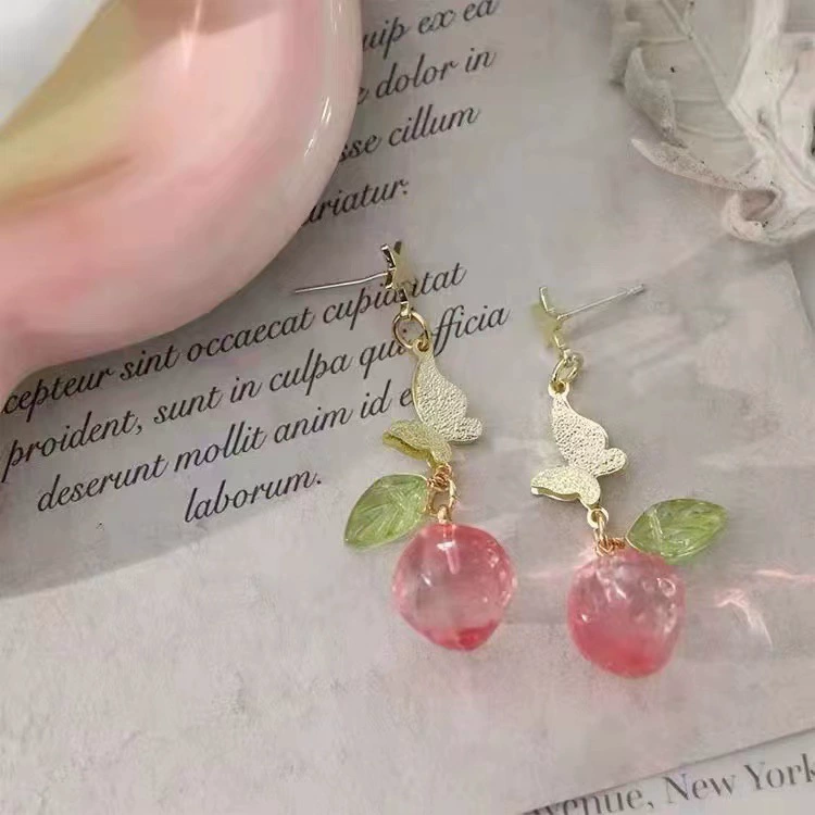 Miniaturbild: Rosa Erdbeere Hängeohrringe/Drop S925 Silber Süß Obst Romantisch Schmuck Sommer
