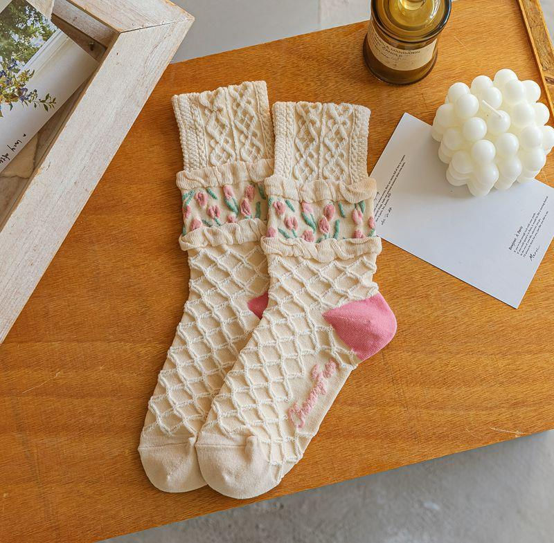 Miniaturbild: Vintage Socken Größe M(34 bis 39) mit Tulpen Blumen