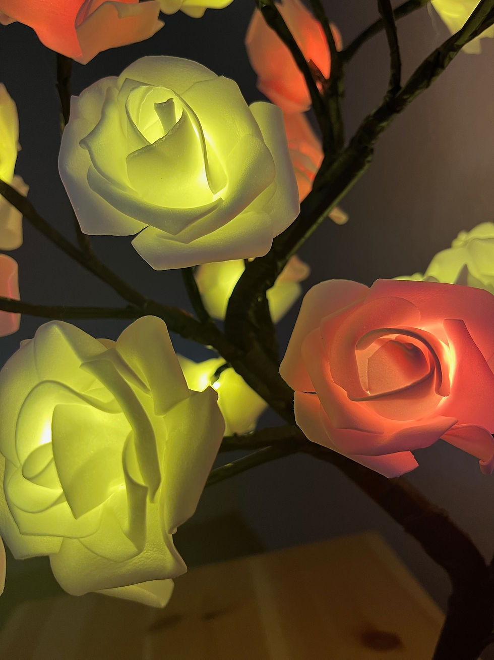 Miniaturbild: Rosa Weiß Rosen Ambiente 24 LED Tischlampe Paperlook USB Nachtlicht Kunst Deko
