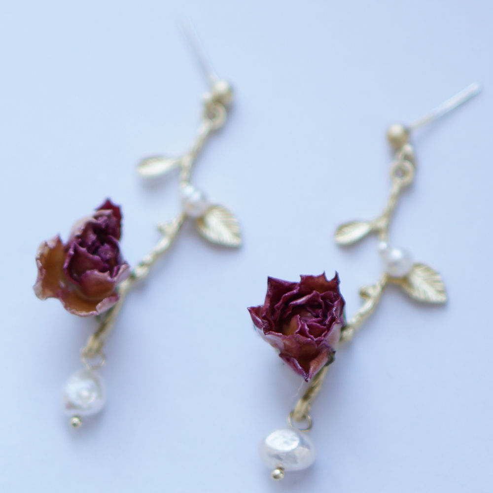 Echte rote Rosa Perlen Rosen Ohrringe Ohrstecker S925 Silber