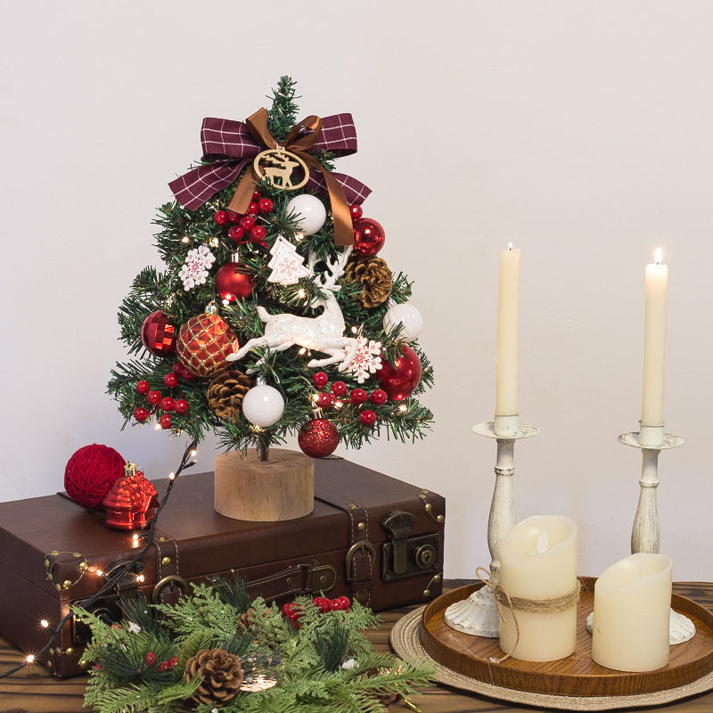 Miniaturbild: 45cm Mini Weihnachtsbaum DekoSet LED-Lichterketten Gold Rot Obst Diamantbaum