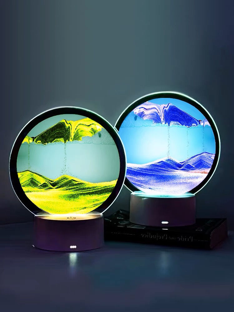 LED 3D Sandbild bunte USB Nachtlicht Leuchte beweglicher Bild Hourglass Deko