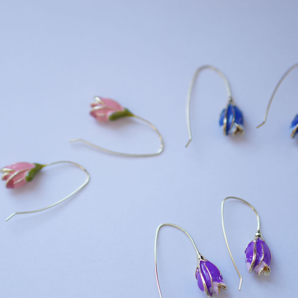 Miniaturbild: Tulpen Blumen lange Ohrringe Ohrstecker S925 Silber 3 Farben