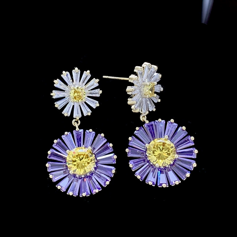 Miniaturbild: Kamille Gänseblümchen Blumen Hängeohrringe/Drop Zirkonia S925 Silber elegant