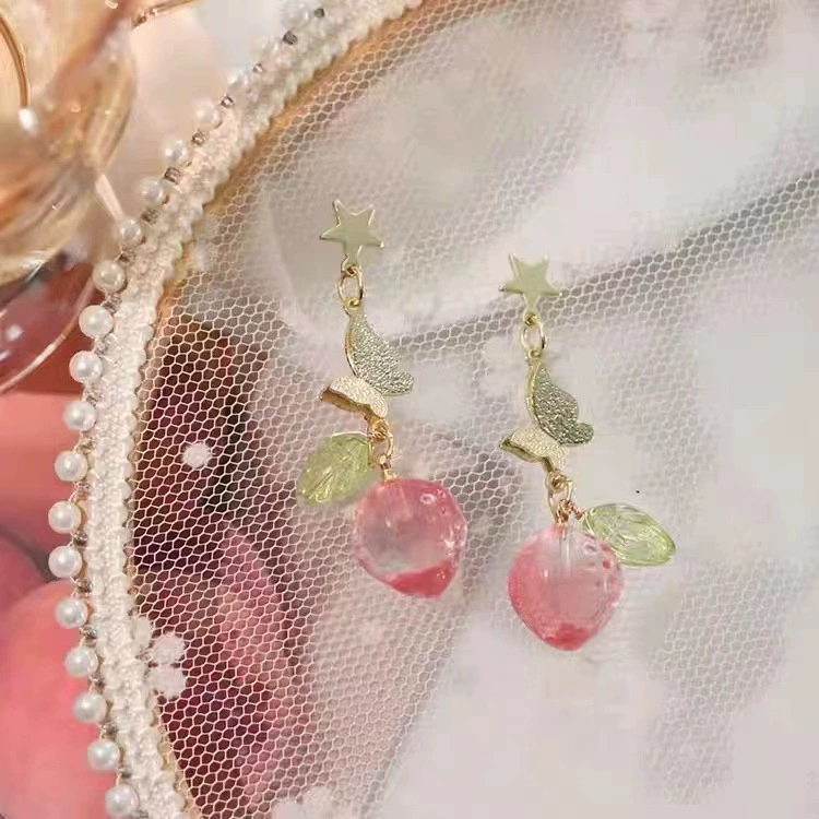 Miniaturbild: Rosa Erdbeere Hängeohrringe/Drop S925 Silber Süß Obst Romantisch Schmuck Sommer