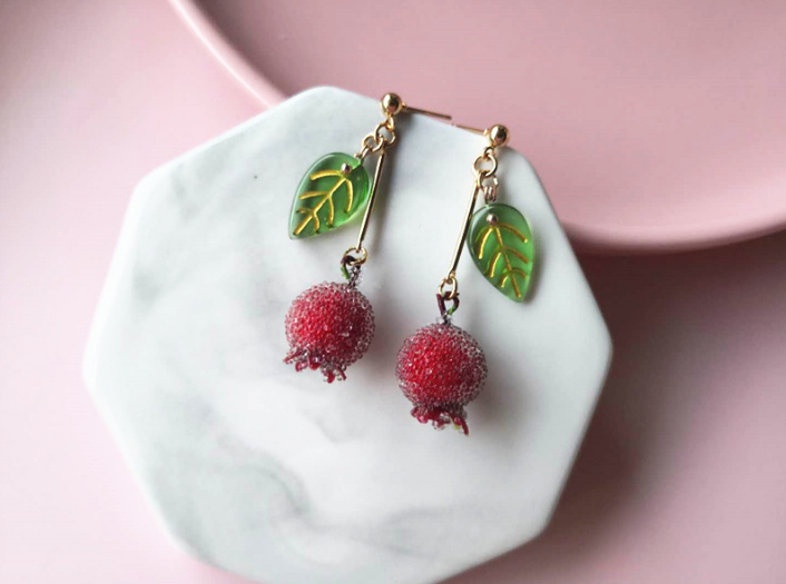 Granatapfel Ohrstecker Ohrringe Obst Sommer Süß chic fresh modern Ohrschmuck