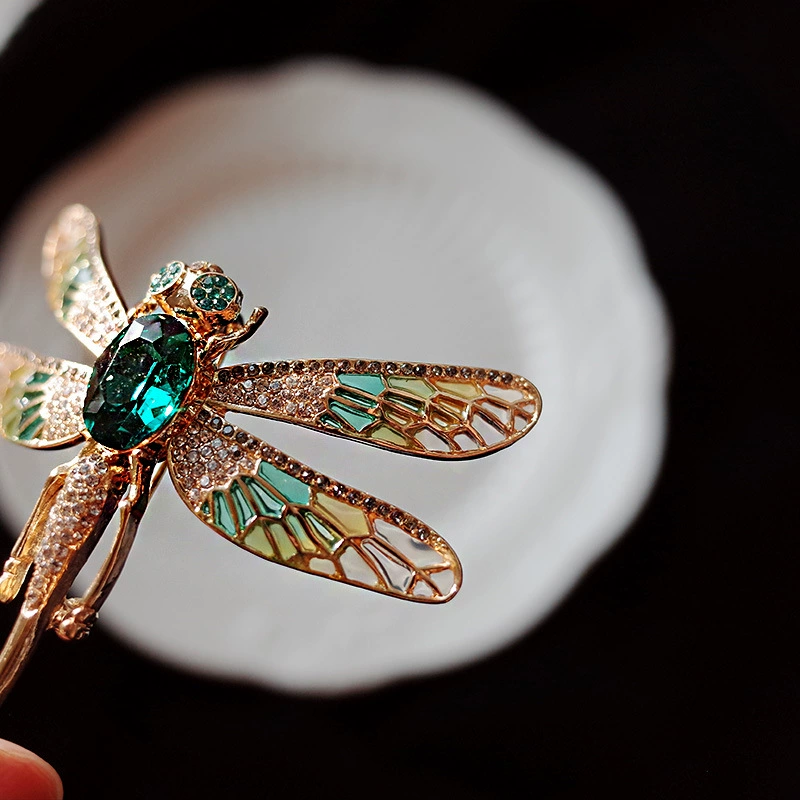 Miniaturbild: Libelle Brosche Zirkonia Glasur Schmuck Zirkonia Vergoldet grün gelb natur