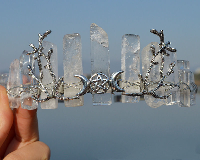 Miniaturbild: Rosenquarz Kristall Krone Tiara Amethyst Hexe Handgefertigt Haarschmuck Cosplay