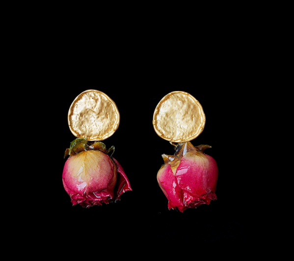 Miniaturbild: Echte Rose Ohrstecker Ohrringe S925 Silber Romantisch Elegant Schmuck