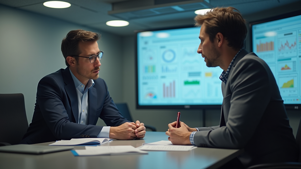 Eye-level view of a professional consultant discussing digital solutions with a client