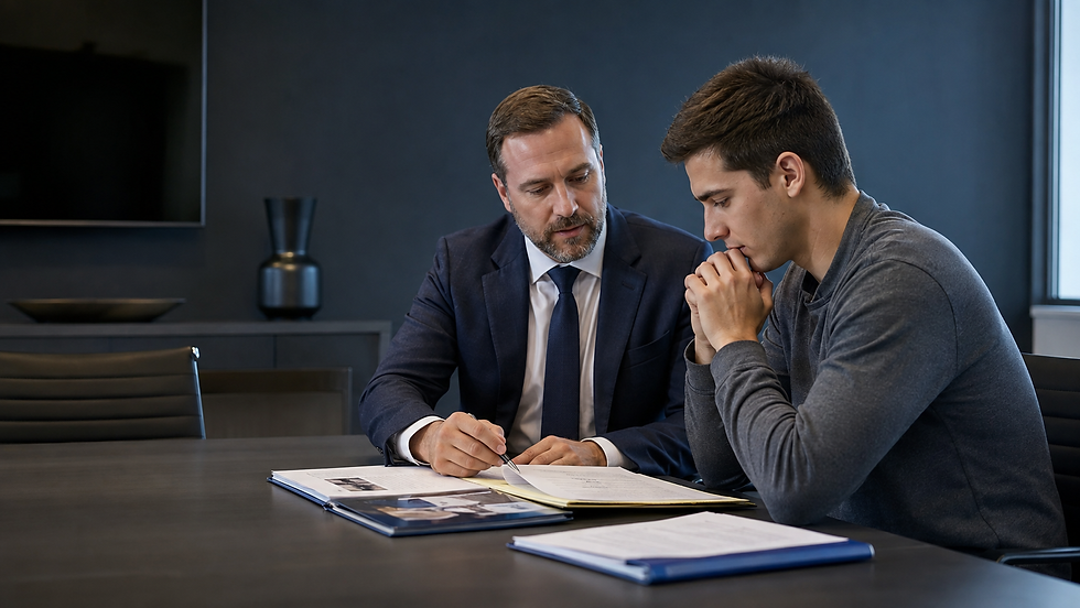 Abogado y padre revisan pruebas y practican una explicación clara para la audiencia de custodia