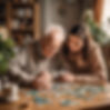 An elderly man is engaged in a puzzle wi