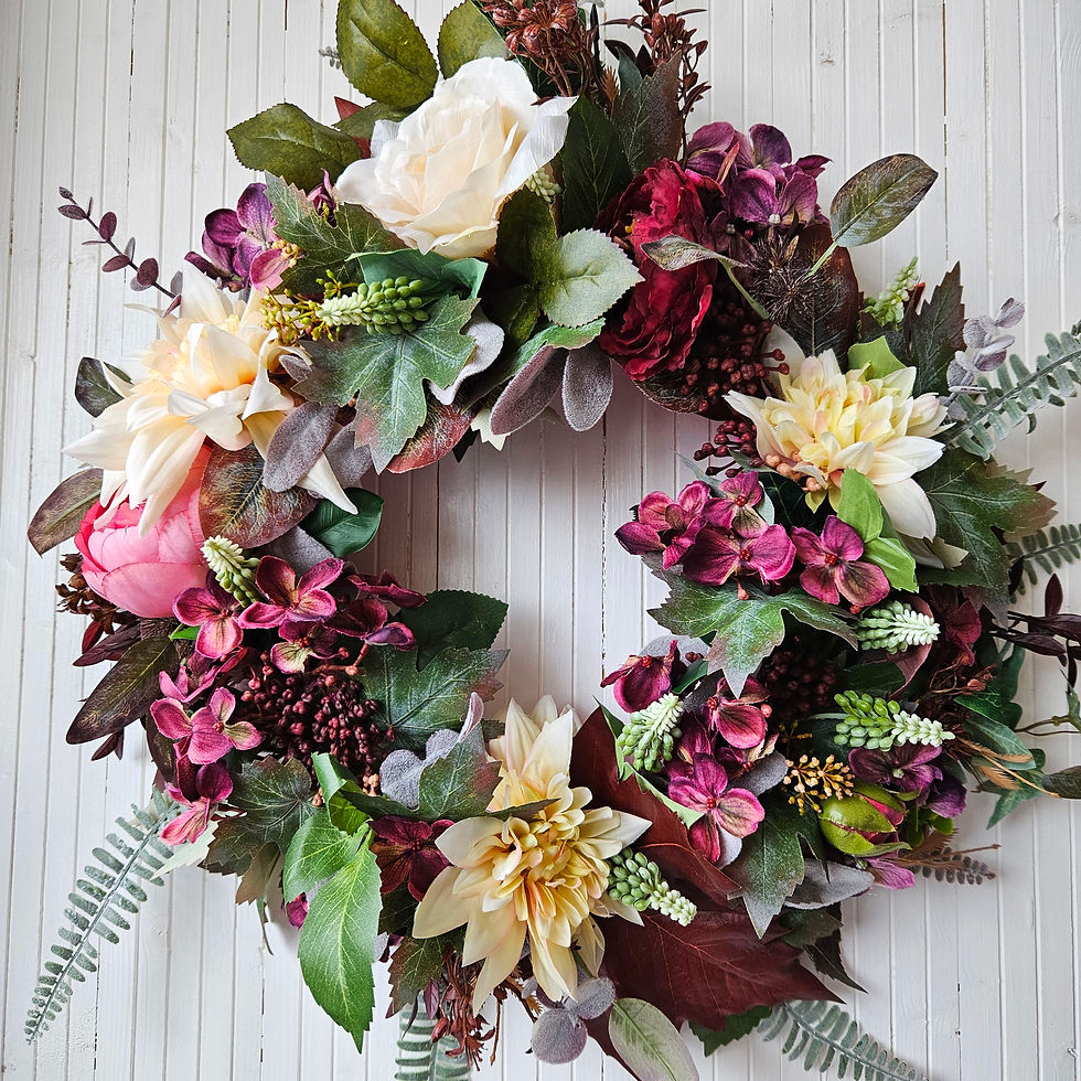Thumbnail: RUBY - RichBurgundy and Cream Wreath. IN STOCK - FREE UK P+P