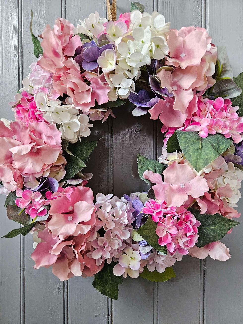 Thumbnail: MAIA - Pink and Lilac Hydrangea Wreath. SOLD