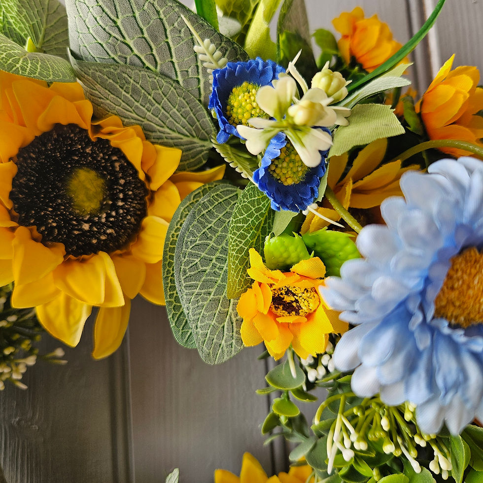 Thumbnail: Blue and Yellow Sunflower Wreath. 'Kateryna' FREE UK P+P