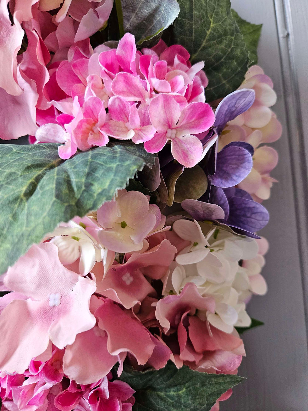 Thumbnail: MAIA - Pink and Lilac Hydrangea Wreath. SOLD
