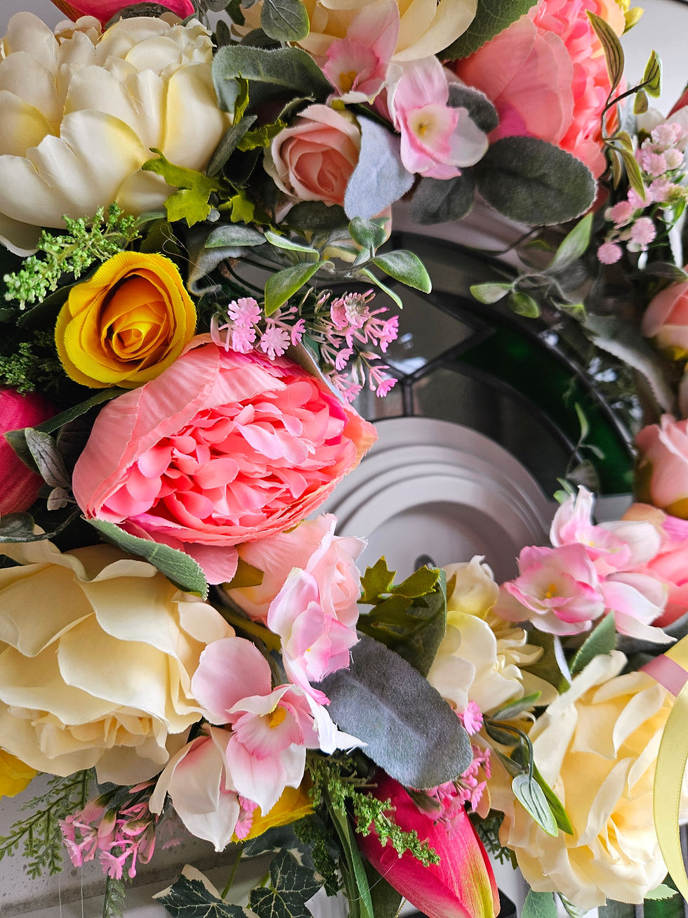 Thumbnail: CORA - Spring Yellow and Pink Door Wreath. FREE UK P+P