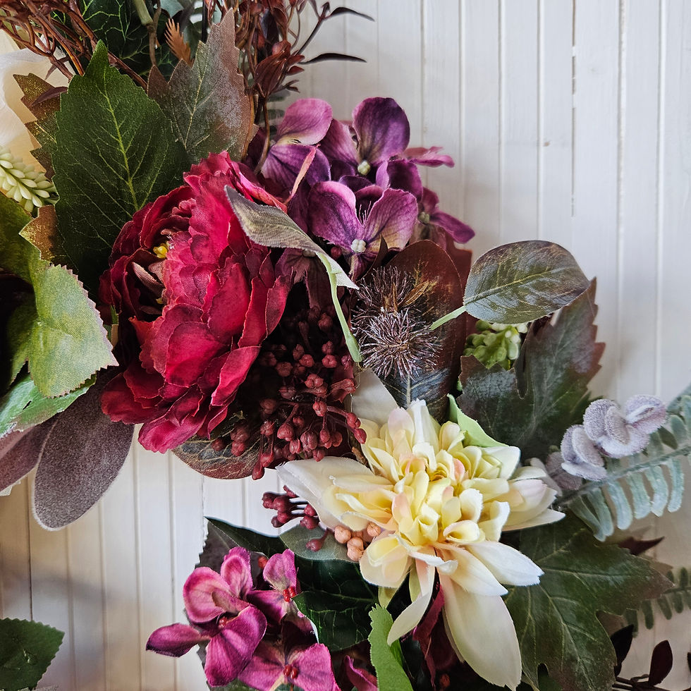 Thumbnail: RUBY - RichBurgundy and Cream Wreath. IN STOCK - FREE UK P+P