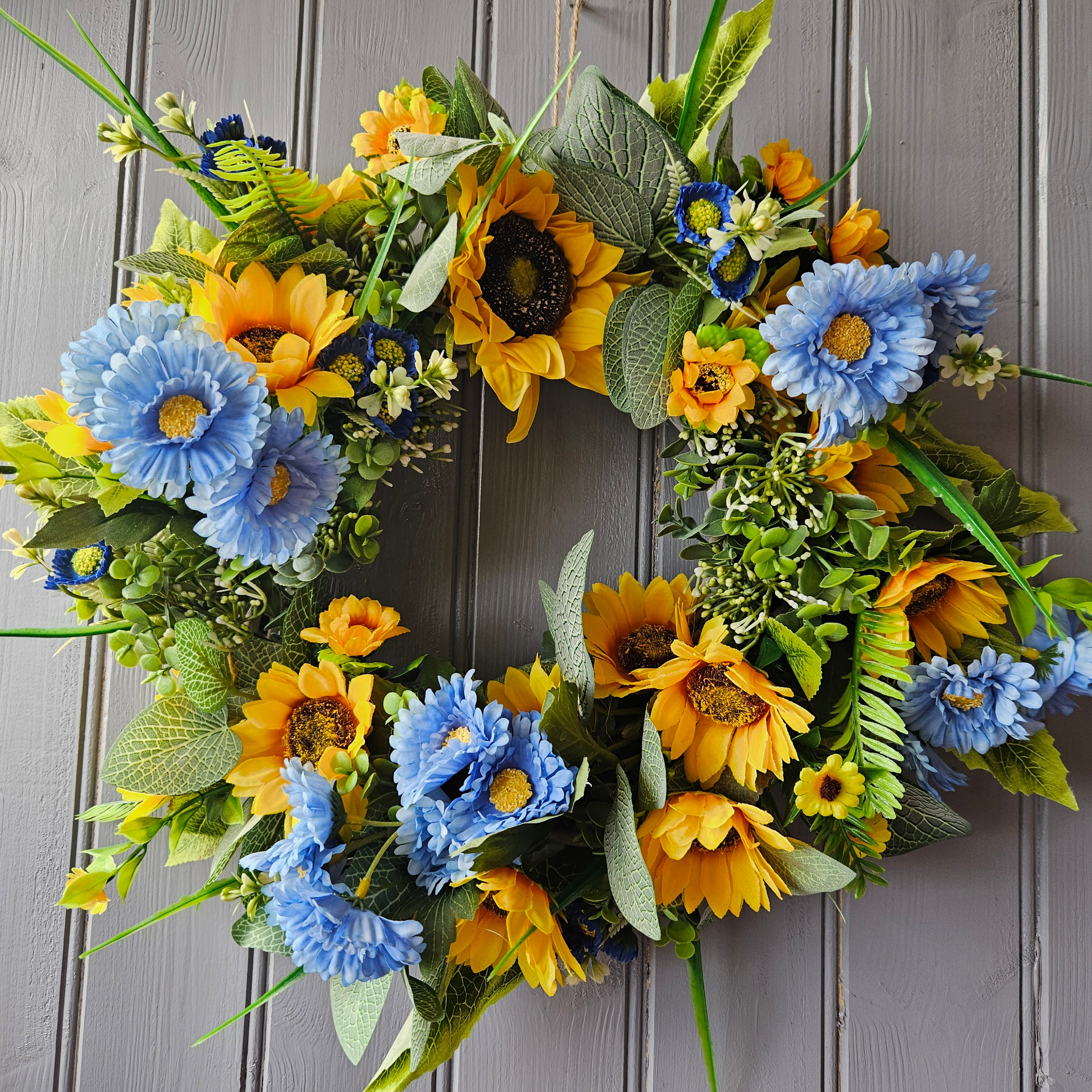 Blue and Yellow Sunflower Wreath. 'Kateryna' FREE UK P+P
