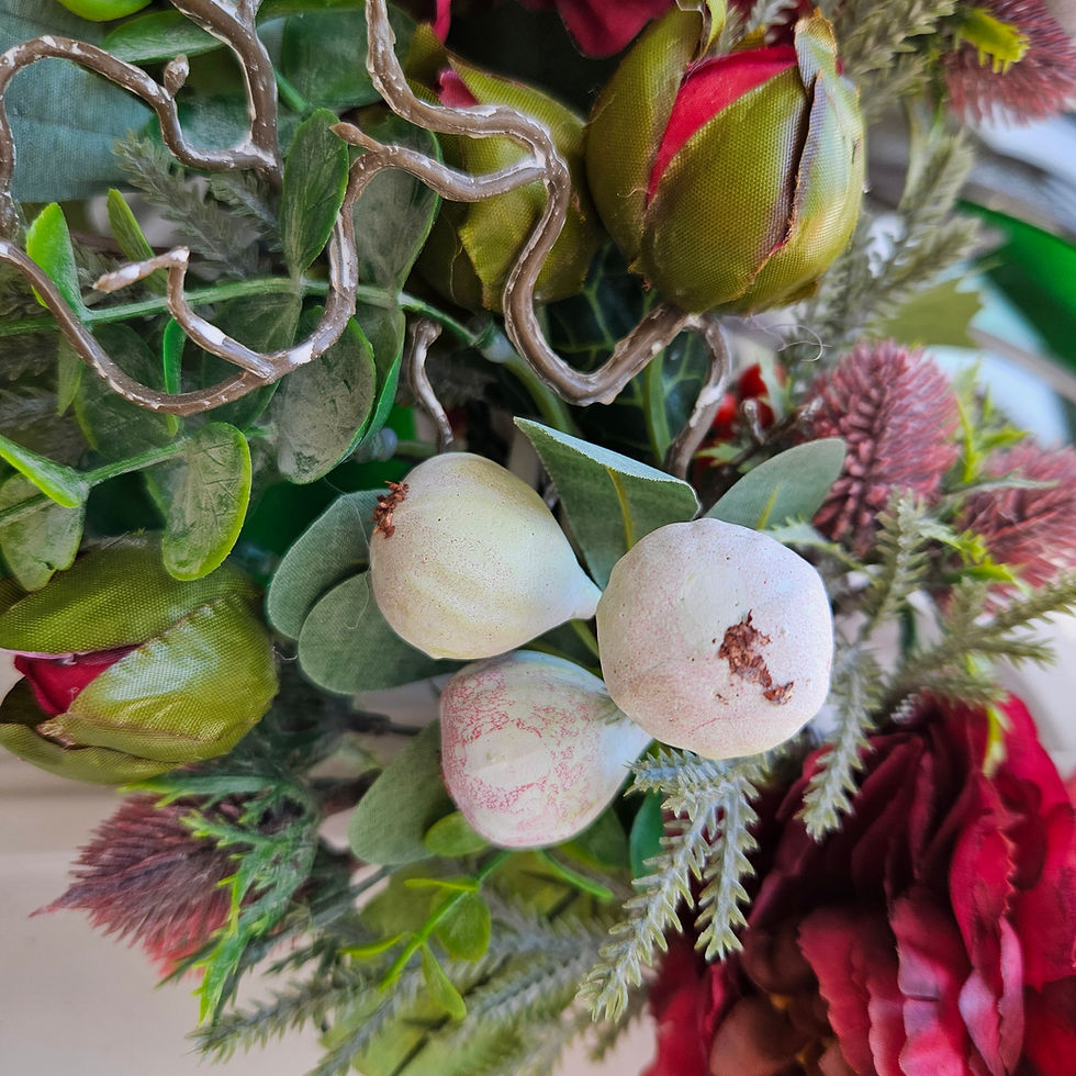 Thumbnail: Small Burgundy Peony and White Berry Christmas Wreath - 'MERRY' - FREE UK P+P