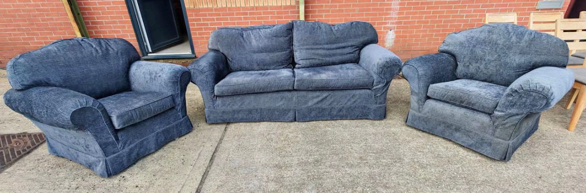 Charcoal grey 3 piece fabric suite.